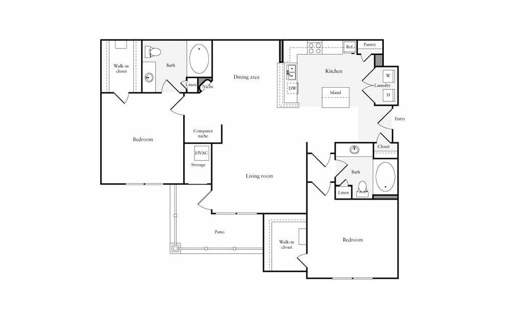 2 bedroom 2 bath 1192 sq.ft.